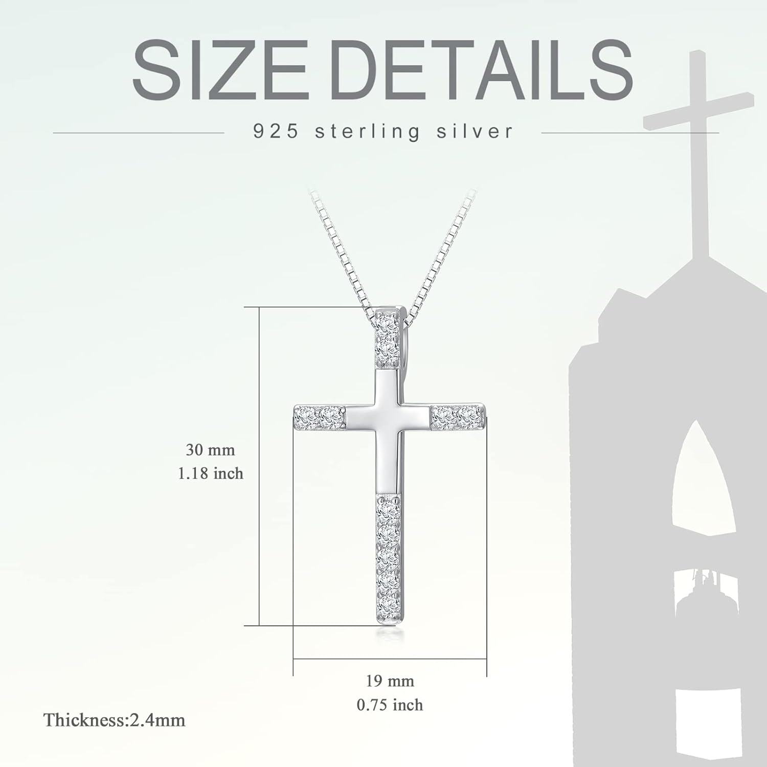Sterling Silver 5A CZ Women s Cross Necklace 20 Adjustable Chain Baptism Gift-0-5