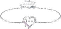 wholesale 925 Sterling Silver Heart Hope Pink Ribbon Cross Charm Bracelet for Women-Breast Cancer Awareness