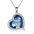 wholesale 925 Sterling Silver Sister Necklace With Blue Crystal Heart Pendant-0-0