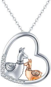 wholesale 925 Sterling Silver Heart-Shaped Llama Family Pendant Necklace - Cute  for Women and Daughters on Birthdays-Mother Llama