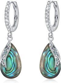 wholesale 925 Sterling Silver Abalone Shell Teardrop Celtic Knot Tree of Life Dangle Hoop Earrings for Women-B-Abalone