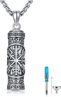 wholesale 925 Sterling Silver Viking Compass Cylinder Keepsake Pendant with Funnel and Screwdriver Set - Memorial Jewelry for Ashes or Hair -04-Vegvisir