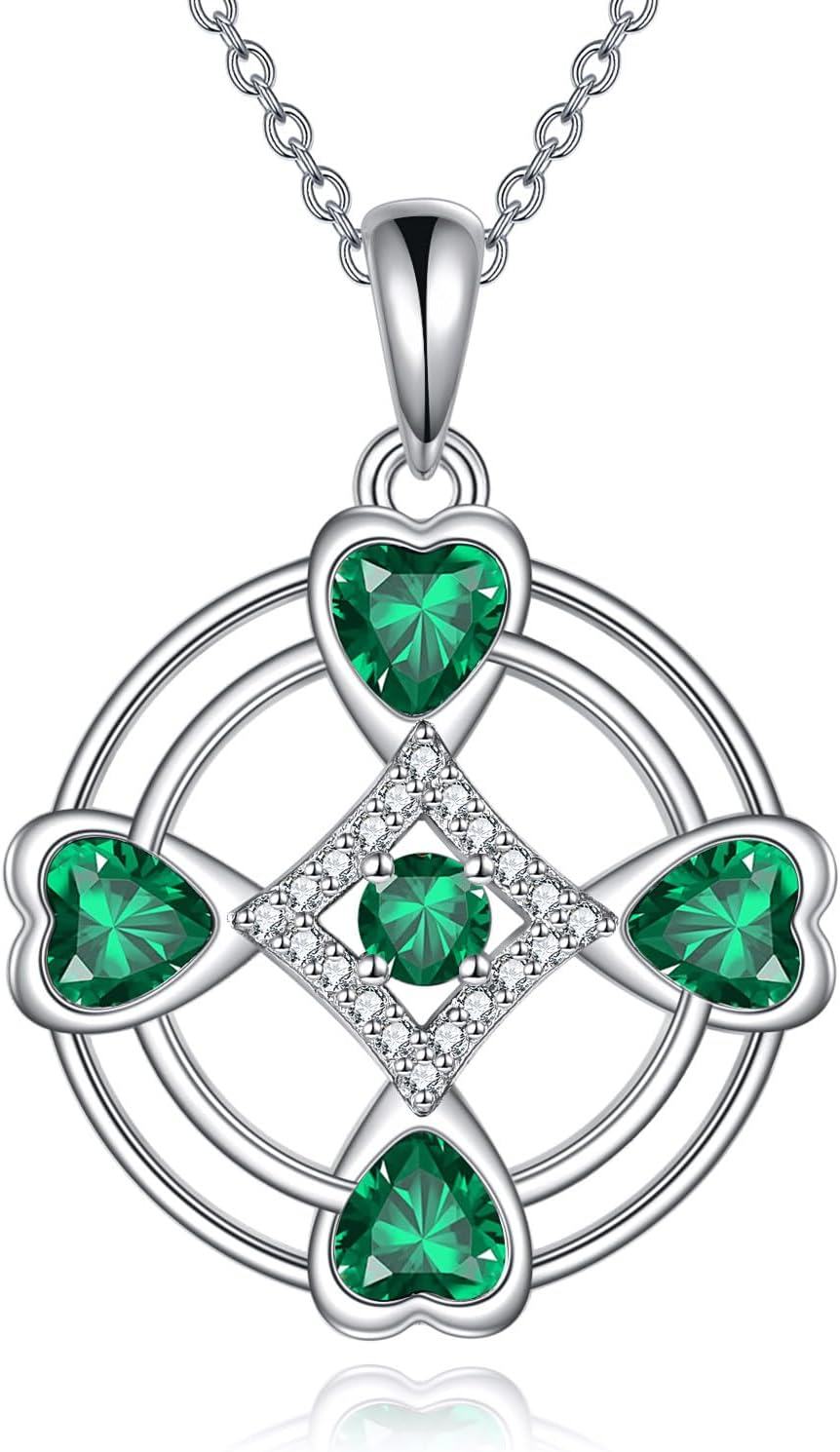 Sterling Silver Chakra Lotus Pendant Necklace for Women -Four Leaf Clover Necklace