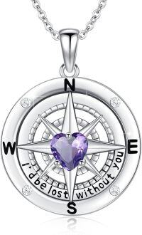 wholesale 925 Sterling Silver 12 Birthstones Nautical Compass Necklace for Women-06-June-Alexandrite