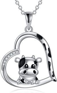 wholesale 925 Sterling Silver Heart-Shaped Cow Pendant Necklace with Cubic Zirconia Stones for Women's Fine -Cow necklace