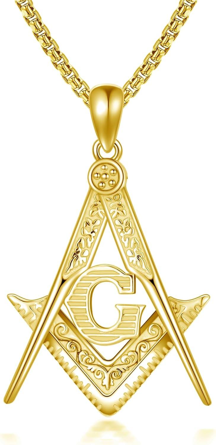 wholesale 925 Sterling Silver Freemason G Symbol Triangle Pendant Necklace with Stainless Steel Chain for Men Women Gold Tone  24 Chain-0-0
