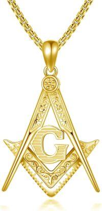 wholesale 925 Sterling Silver Freemason G Symbol Triangle Pendant Necklace  for Men Women Gold Tone  24 Chain-1-3