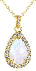 wholesale 14K Gold White Opal Teardrop Pendant Necklace with Cubic Zirconia Accents for Women - Elegant s-0-0