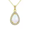 wholesale 14K Gold White Opal Teardrop Pendant Necklace with Cubic Zirconia Accents for Women - Elegant s-0-0