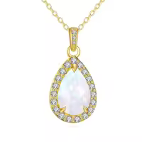 wholesale 14K Gold White Opal Teardrop Pendant Necklace with Cubic Zirconia Accents for Women - Elegant s-white