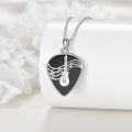 wholesale 925 Sterling Silver Guitar Note Music Pendant Necklace with Black Onyx Stone for Women and Men-0-2