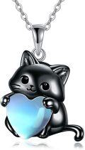 wholesale 925 Sterling Silver Heart-Shaped Blue Stone Cat Pendant Necklace for Women-0-4