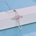 wholesale 925 Sterling Silver White Gold Plated Celtic Cross Heart Citrine Pendant Necklace-0-38