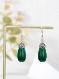 wholesale 925 Sterling Silver Hypoallergenic Jade Earrings 21mm for Women-0-2