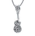 wholesale 925 Sterling Silver Skull Guitar Hand Pendant Necklace with Rope Chain 3MM 24+2 for Men Boys Gift Incl.-0-0