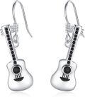 wholesale 925 Sterling Silver Guitar Shaped Dangle Earrings with Black Stones Gift for Musicians and Readers-0-0