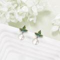 wholesale 925 Sterling Silver Green Enamel Maple Leaf Drop Pearl Stud Earrings Gift for Her-0-1