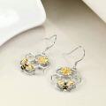 wholesale 925 Sterling Silver Honeycomb Bee Earrings for Women with Gold Flower and Crystal Dangle s-0-2