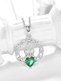 wholesale 925 Sterling Silver Heart-Shaped Emerald Green Gemstone Claddagh Pendant Necklace for Women Celtic Irish s-0-3