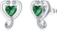wholesale 925 Sterling Silver 12 Months Birthstone Stethoscope Heart Stud Earrings for Women-Green