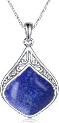 wholesale Sterling Silver Moonstone Lapis Larimar Moss Agate Teardrop Filigree Pendant-Lapis Lazuli teardrop necklace