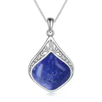 wholesale 925 Sterling Silver Moonstone Lapis Larimar Moss Agate Teardrop Filigree Pendant-Lapis Lazuli teardrop necklace