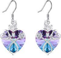 wholesale 925 Sterling Silver Purple Crystal Heart Drop Dangle Hook Studs Nurses Gift Jewelry Set-Stethoscope Earrings with Purple Heart Crystal