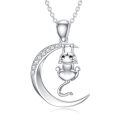 wholesale 925 Sterling Silver Cat Hanging Crescent Moon Platinum Plated Lab Diamond Pendant Necklace-0-0