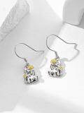 wholesale 925 Sterling Silver Lucky Cat Drop Earrings with Gold Star Flowers Hooks for Women-0-1