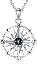 wholesale 925 Sterling Silver Compass Necklace with Black Crystal and Chain - Gifts for Women & Girls-0-0