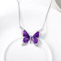 wholesale 925 Sterling Silver Blue and Purple Enamel Butterfly Pendant Necklace for Women-0-2