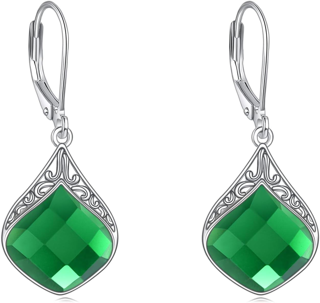 Sterling Silver Celtic Teardrop Filigree Earrings Jewelry Gifts for Women-Emerald earrings