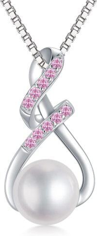 wholesale 925 Sterling Silver Pink Sapphire & White Pearl Infinity Pendant Necklace for Mom-10-October