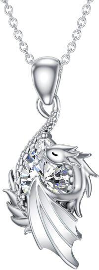 wholesale  Metal Stone Wyvern Dragon Pendant Necklace Gift for Women ( chars)-April - Created Diamond