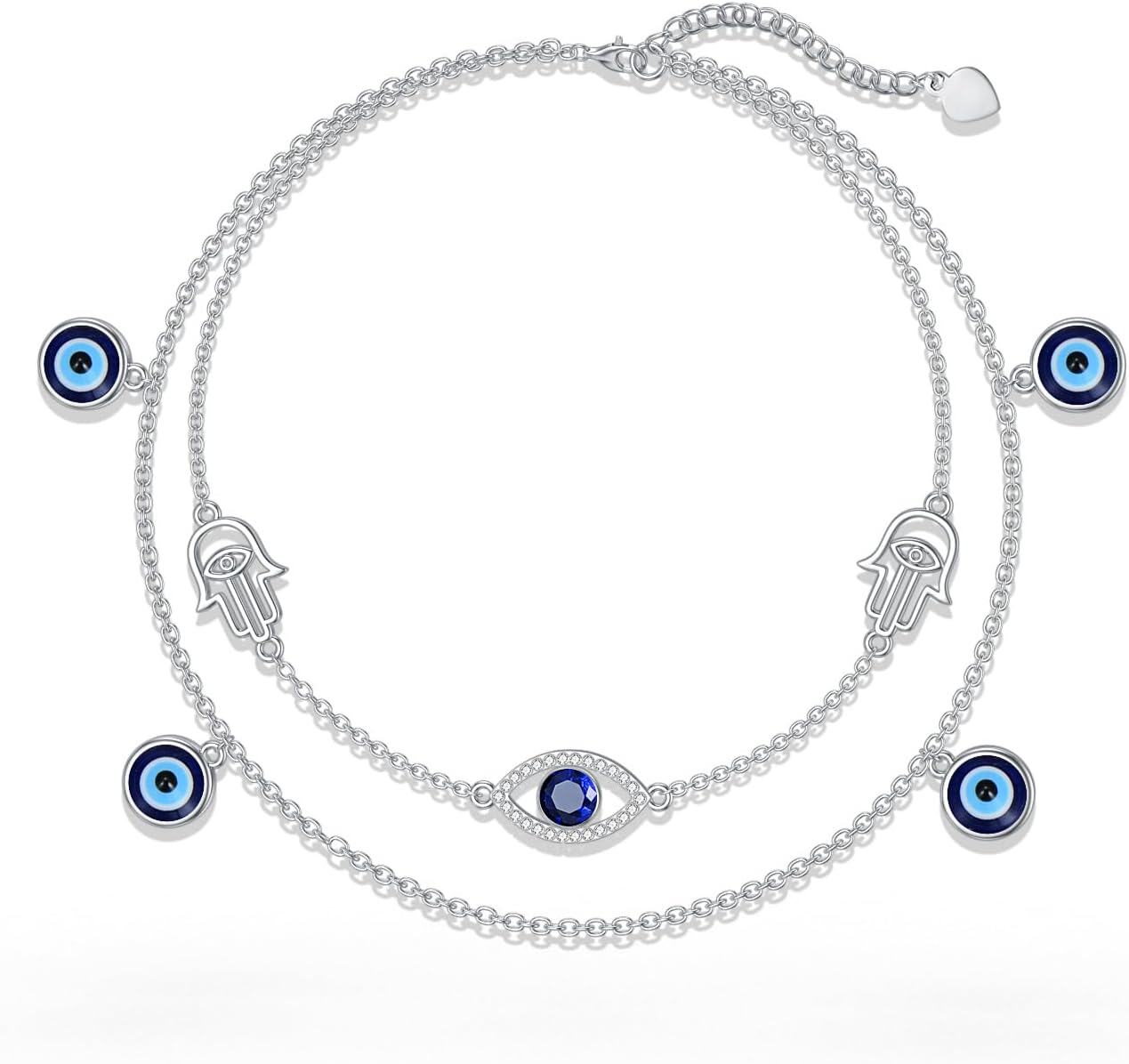 Sterling Silver Birthstone Women s Anklet Bracelets Infinity Butterfly Evil Eye Turtle Pineapple Starfish Heart-Evil Eye-Anklet 9"-11"