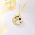 wholesale 925 Sterling Silver Plated Gold- Crescent Moon & Star Blue Sapphire CZ Pendant Necklace 24 Chain-0-4