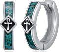 wholesale 925 Sterling Silver Turquoise Stone Ankh Symbol Hoop Earrings 14mm for Women Men Gifts-0-0
