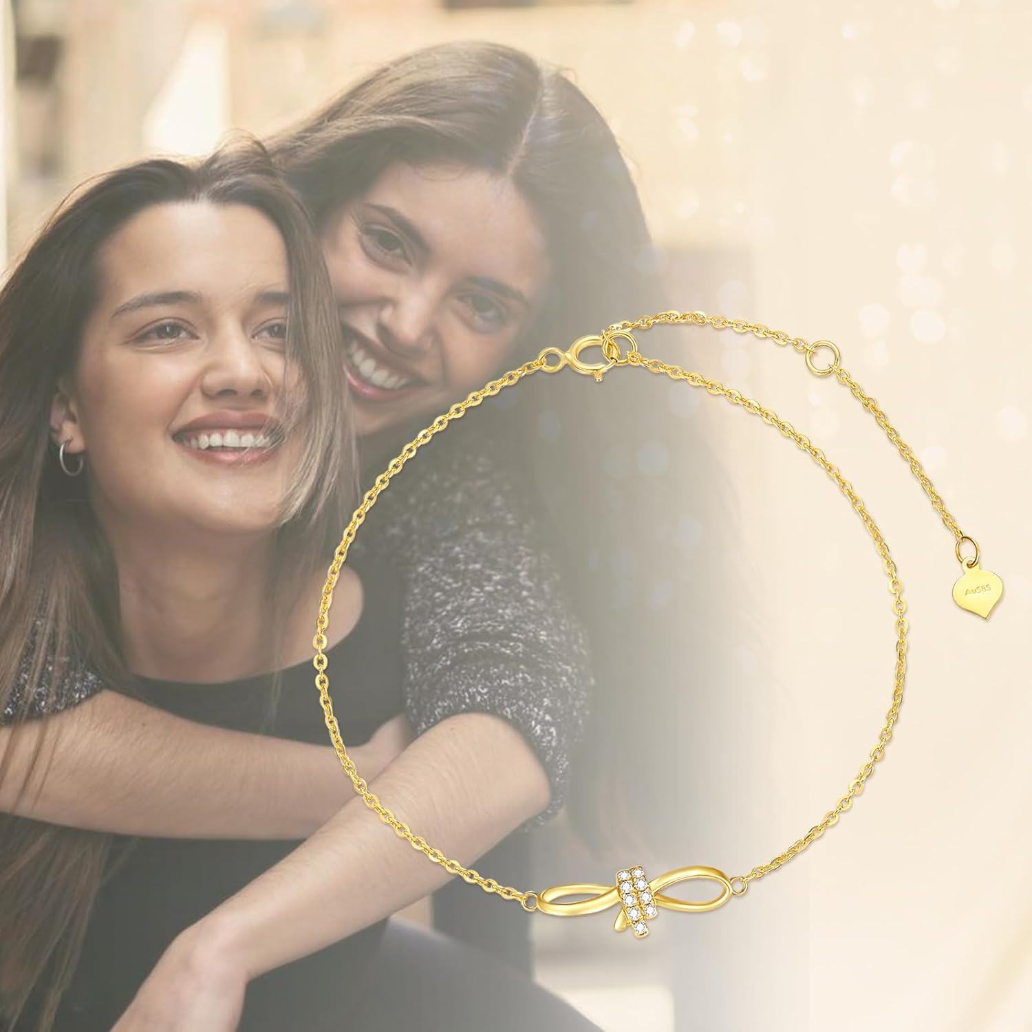 14K Gold Diamond Bow Infinity Bracelet for Women 6 8 8 4 Inch-0-5