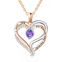 wholesale 925 Sterling Silver Snake Pendant Necklace with Birthstone for Women-02 Feb - Amethyst