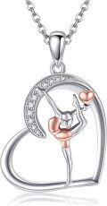 wholesale 925 Sterling Silver Heart-Shaped Gymnast Pendant Necklace with Rose Gold Accents and Cubic Zirconia - Perfect Holiday Gift for Her-0-0
