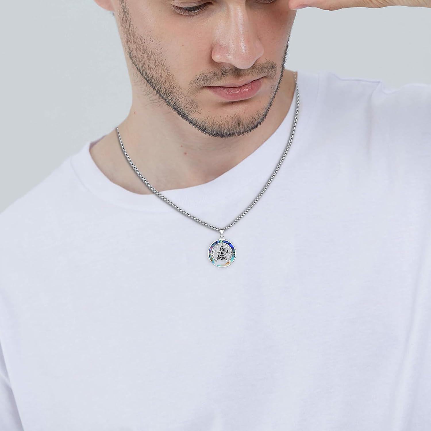 Sterling Silver Pentagram Pendant Necklaces for Women Men-0-6