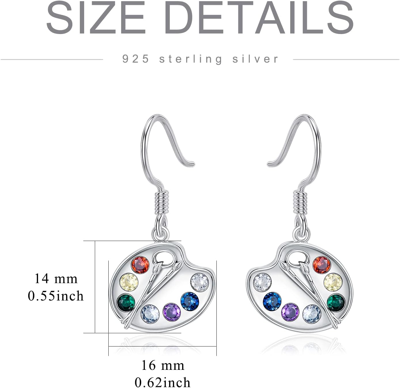wholesale 925 Sterling Silver Multicolor Gemstone Artist Palette Drop Earrings-0-3