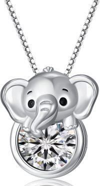 wholesale 925 Sterling Silver Birthstone Elephant Pendant Necklace for Women-April - Created Diamond