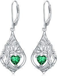 wholesale 925 Sterling Silver 12 Months Birthstone Crystal Tree of Life Earrings-5-May-Emerald