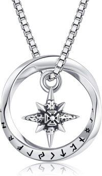 wholesale 925 Sterling Silver Norse Star Pendant with Runes and Circle Chain Necklace for Men-Mobius