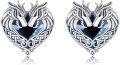 wholesale 925 Sterling Silver Blue Crystal Heart Celtic Dragon Stud Earrings for Women-0-0