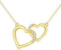 wholesale 10K Gold Crystal Double Heart Pendant Necklace s for Her-Double heart necklace