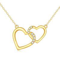 wholesale 10k Gold Interlocking Hearts Pendant Necklace Wholesale With Diamonds-Double heart necklace