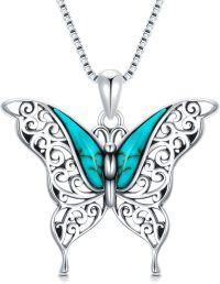 wholesale 925 Sterling Silver & Natural Turquoise Butterfly Pendant Necklace - Handmade Native American Jewelry for Women-A_Turquoise_18+2'' Sterling Silver Chain