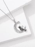 TOUPOP Sterling Silver Engraved Cat On The Moon Pendant 1/2/3 Cats Gift-0-4
